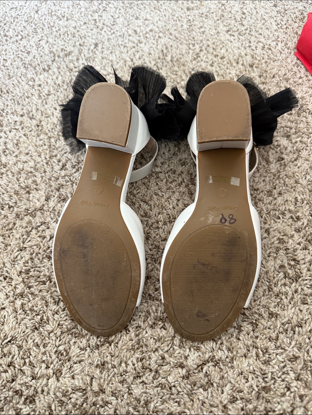 Dream Pairs white sz 9.5 Open-Toe Ankle-Strap Heels with Black Bow - Picture 5 of 6